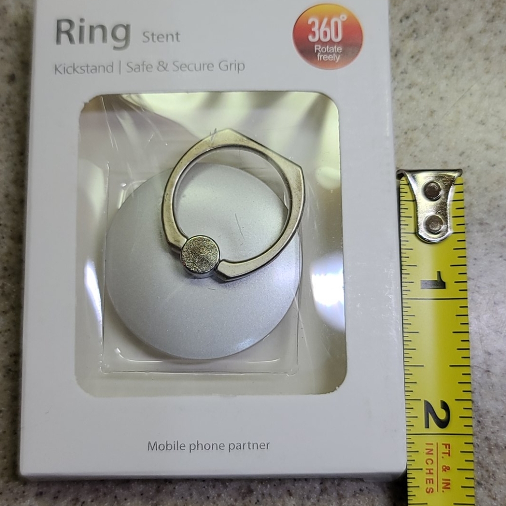 Ring Cell Phone kickstand Grip silver tone